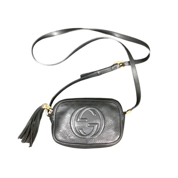 Gucci Handbags - Gucci Black Pebbled Leather Soho Disco Crossbody Bag with Tassel #347994 527066